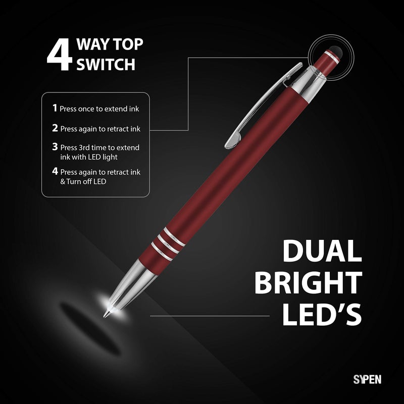 SyPen 3 in 1 Multi-Function Soft Touch Pen with Light for Pilots, Nurses, Doctors Etc .Lighted Tip Pen LED Night Writer Flashlight+Stylus for Touchscreen Devices+Ballpoint Pen, Multi-Color, Pack of 6 - Image 3